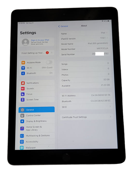 Apple iPad 6th Gen 32GB A1893 _
