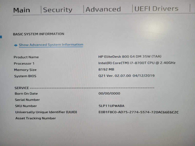 HP EliteDesk 800 G4 USFF, i7-8700T 2.40GHz , 8GB DDR4, 256GB NVMe !