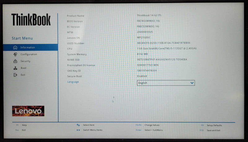 LENOVO THINKBOOK 14 G2 ITL, i5-1135G7 2.40GHz, 8GB RAM, 512GB NVMe, PWR  Lap200