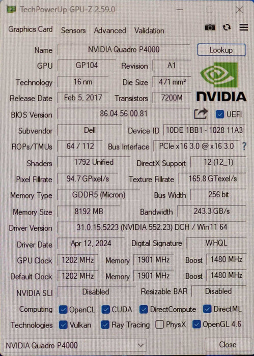NVIDIA Quadro P4000, 8GB GDDR5 PCIe Professional Graphics Card, 4x DP