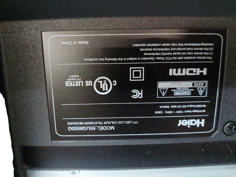 Haier TFT-LCD Colour Television Receiver Model: 55UG6550G =