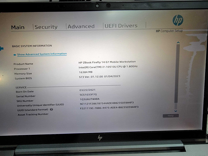 HP ZBook Firefly 14 G7 | i7-10510U @1.8GHz | 16GB DDR4 | No Hard Drive - READ  Lap200