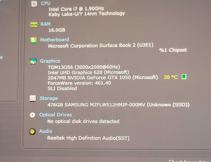 Microsoft Surface Book2 13.5" i7-8650U 1.9GHz 16GB 512GB SSD GTX 1050 2GB SEE _ Lap200