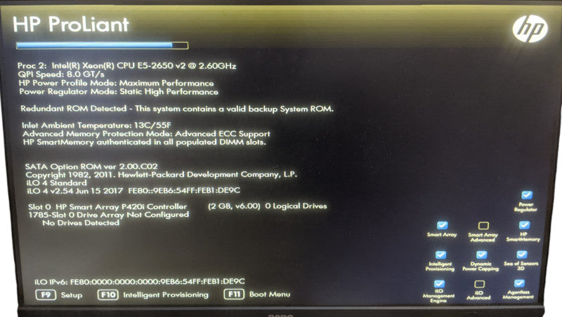 HP Proliant DL380p G8 | 2x Xeon E5-2650 v2 | 64GB DDR3 | No HDD | P420i