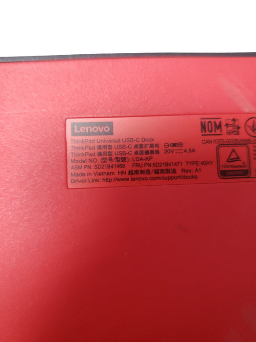 Lenovo ThinkPad Universal USB Type-C Dock Model LDA-KP W/Power adapter Q