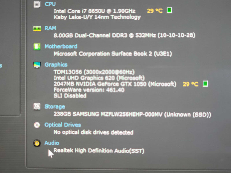 Microsoft Surface Book 2, 13.5" i7-8650U 1.9GHz, 8GB, 256GB SSD GTX 1050 2GB  _ Lap200