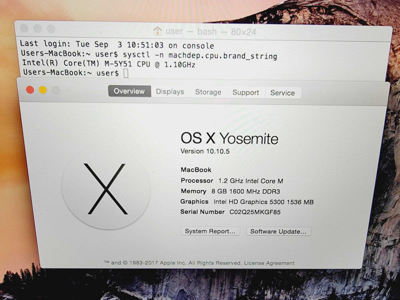 Apple Macbook 2015 12" Core M-5Y51 @ 1.1GHz 8GB DDR3 512GB SSD (