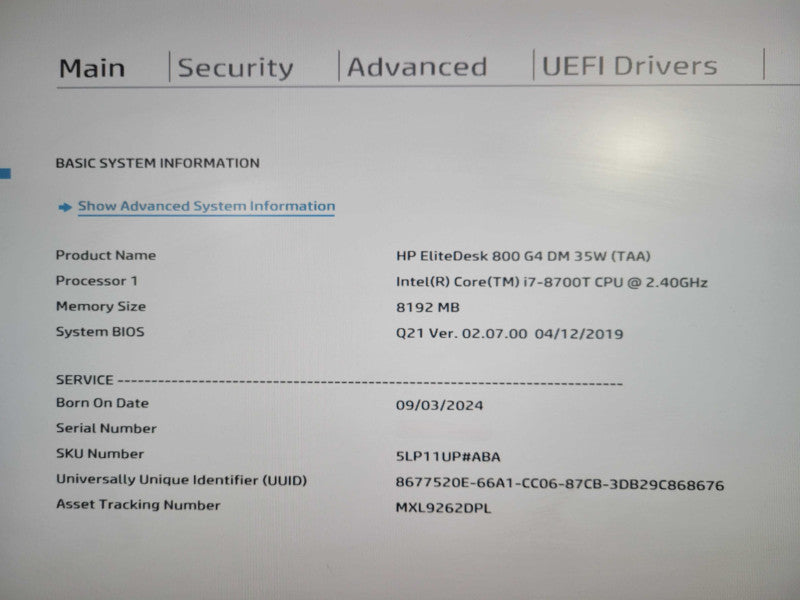HP EliteDesk 800 G4 USFF, i7-8700T 2.40GHz , 8GB DDR4, 512GB NVMe !