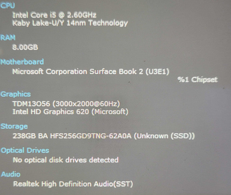 Microsoft Surface Book 2 13.5" Core i5-7300U 2.6GHz 8GB RAM 256GB SSD READ _ Lap200