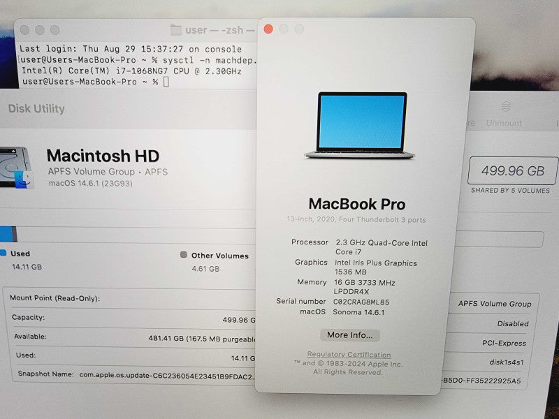 Apple Macbook Pro 2020 13" 4-Core i7-1068NG7 @ 2.3GHz 16GB DDR4 512GB SSD (