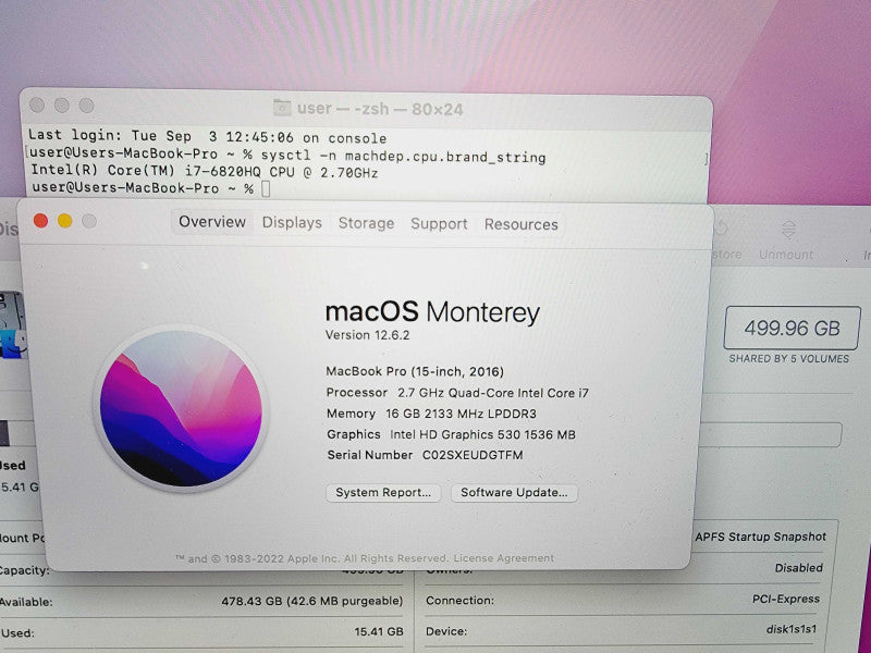 Apple Macbook Pro 2016 15" 4-Core i7-6820HQ @ 2.7GHz 16GB DDR3 512GB SSD (
