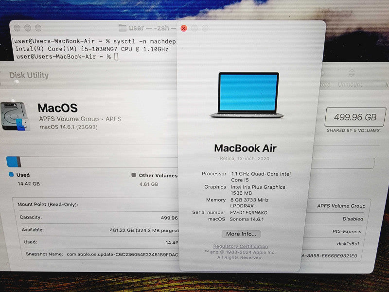 Apple Macbook Air Retina 2020 13" i5-1030NG7 @ 1.1GHz 8GB DDR4 512GB SSD [Read] (