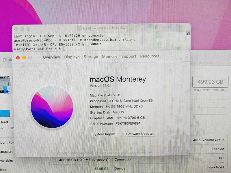 Apple Mac Pro 2013 8-Core Xeon E5-1680 v2 @ 3.0GHz 64GB DDR3 512GB SSD 2x AMD FirePro D700 6GB (