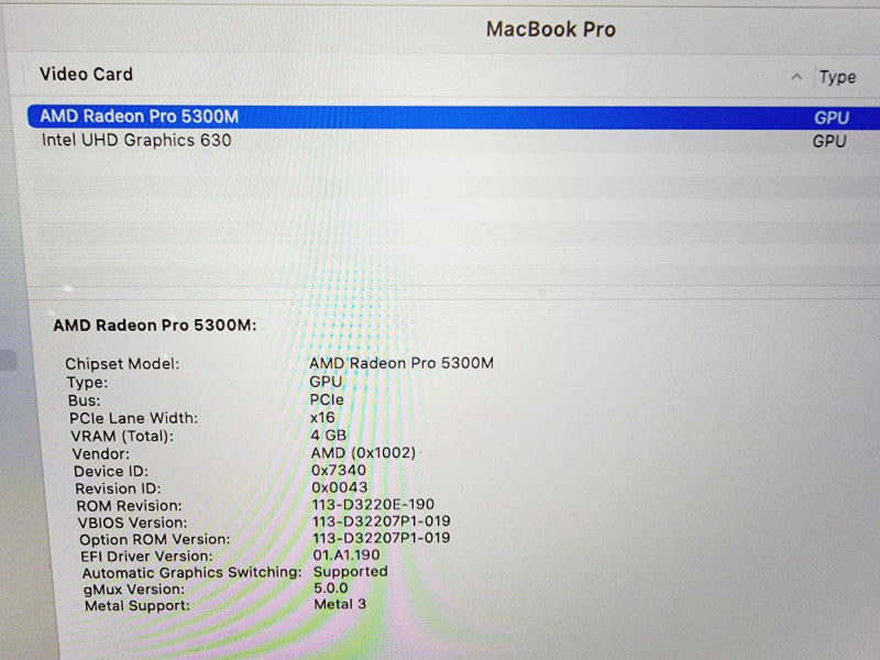 Apple Macbook Pro 2019 16" 6-Core i7-9750H @ 2.6GHz 16GB DDR4 512GB SSD Radeon Pro 5300 4GB (