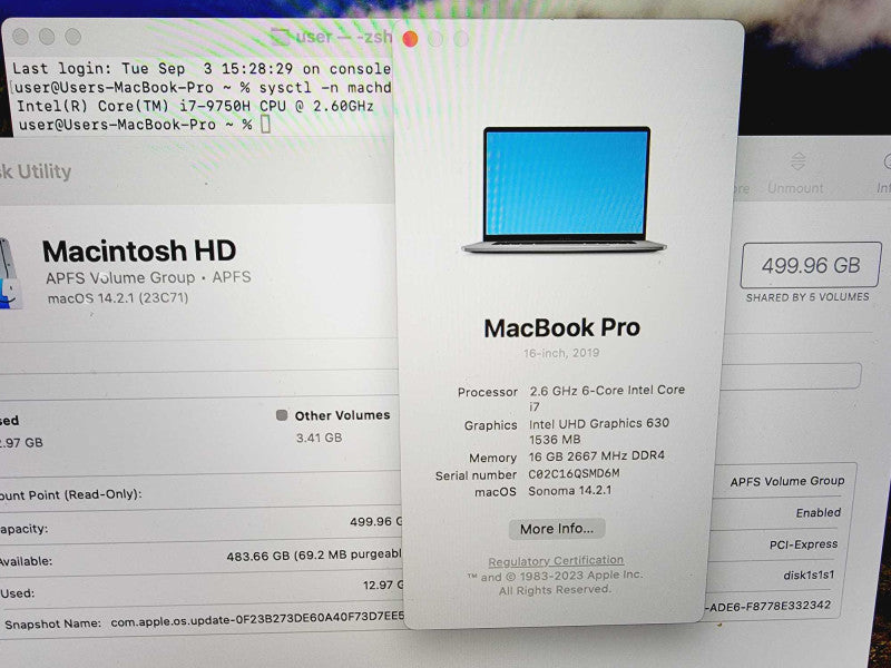 Apple Macbook Pro 2019 16" 6-Core i7-9750H @ 2.6GHz 16GB DDR4 512GB SSD Radeon Pro 5300 4GB (