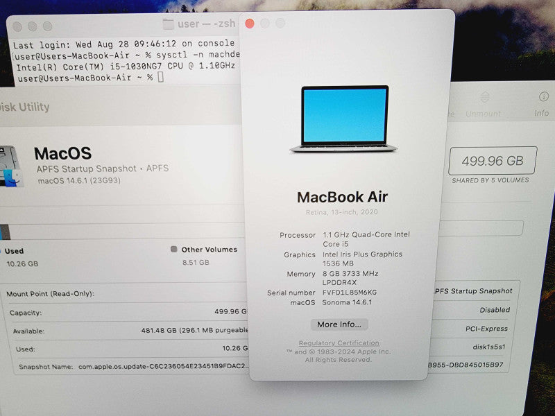 Apple Macbook Air Retina 2020 13" 4-Core i5-1030NG7 @ 1.1GHz 8GB DDR4 512GB S (