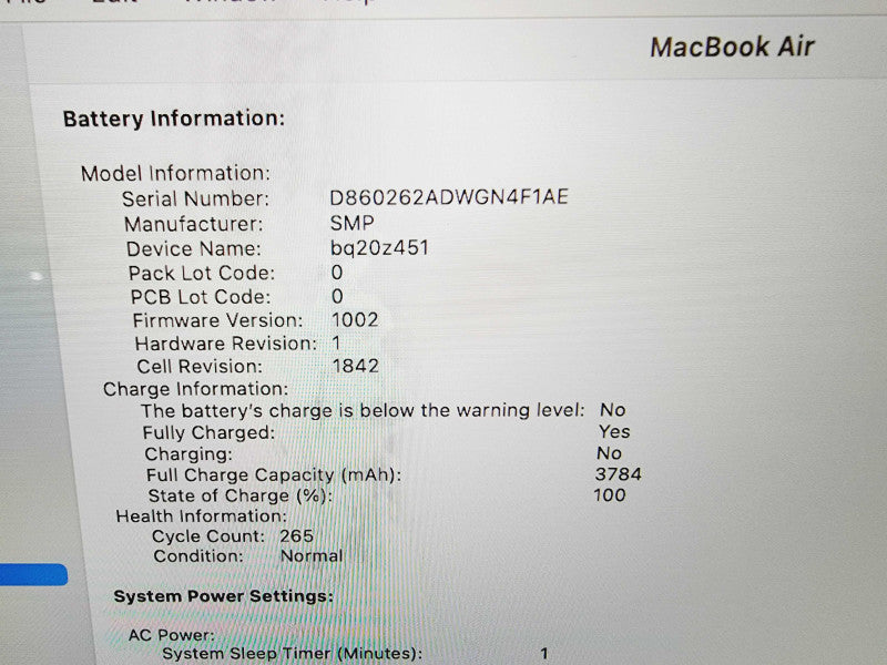 Apple Macbook Air Retina 2020 13" 4-Core i5-1030NG7 @ 1.1GHz 8GB DDR4 512GB S (