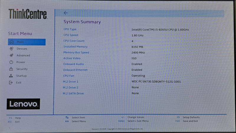Lenovo ThinkCentre M90n-1| i5-8265U @ 1.60GHz 4C, 8GB DDR4, 512GB NVMe, Wi-Fi