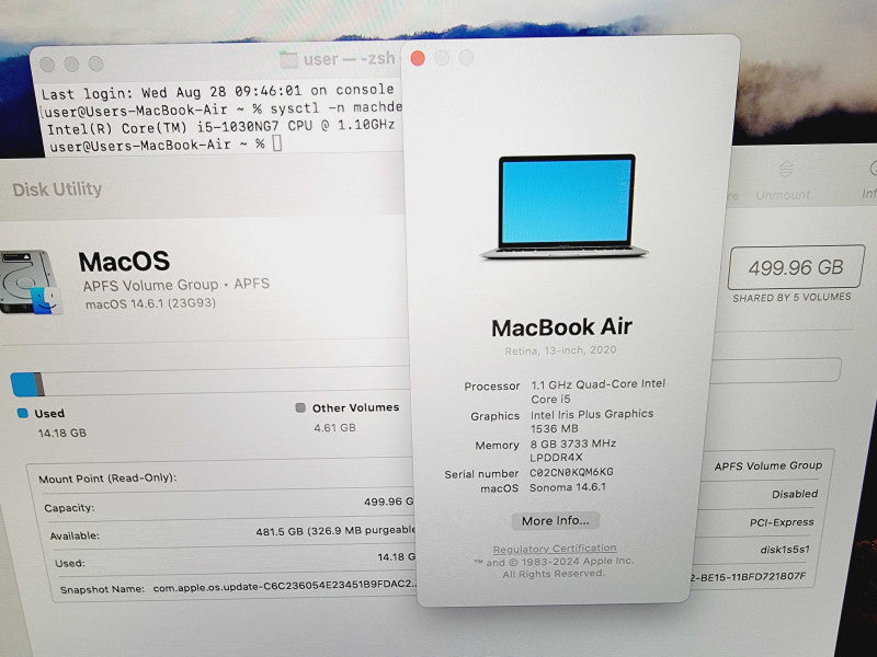 Apple Macbook Air Retina 2020 13" 4-Core i5-1030NG7 @ 1.1GHz 8GB DDR4 512GB SSD (