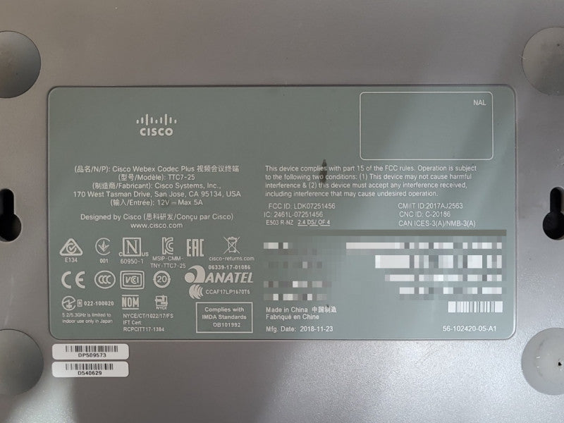 Cisco TTC7-25 Video Conference Device Webex Room Codec Plus