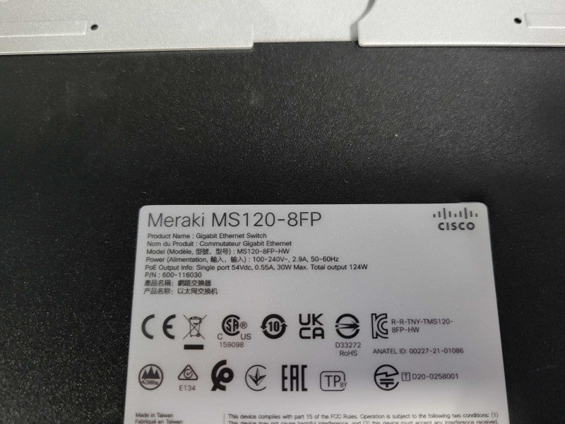 Cisco Meraki MS120-8FP 10 Ports Cloud Managed Switch Unclaimed Q_
