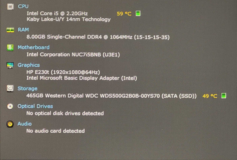 Intel NUC BOXNUC7i5BNK USFF, i5-7260U 2.20GHz, 8GB DDR4, 500GB NVMe, WiFi