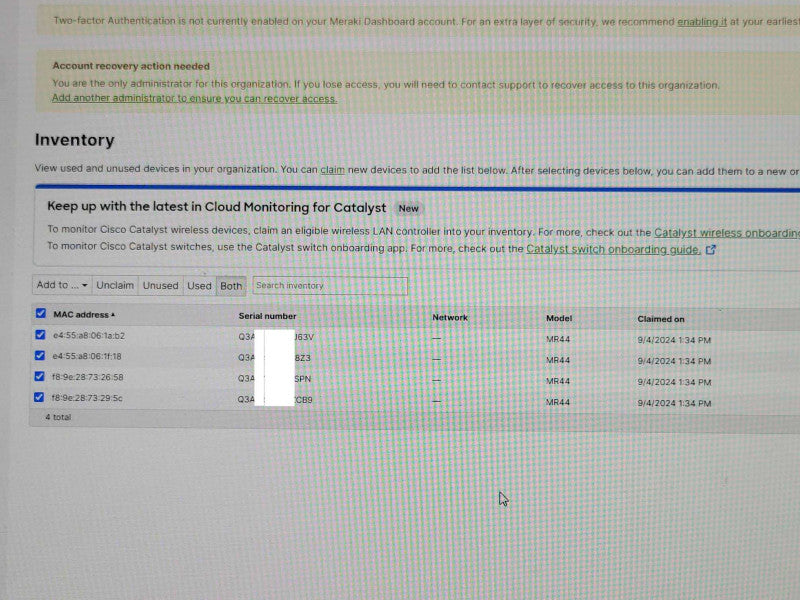 Cisco Meraki MR44-HW 2.5GHz Wireless Access Point, UNCLAIMED Q_
