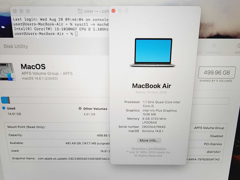 Apple Macbook Air Retina 2020 13" 4-Core i5-1030NG7 @ 1.1GHz 8GB DDR4 512GB SSD (