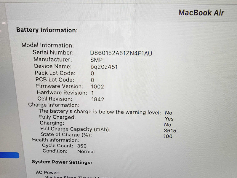 Apple Macbook Air Retina 2020 13" 4-Core i5-1030NG7 @ 1.1GHz 8GB DDR4 512GB SSD (