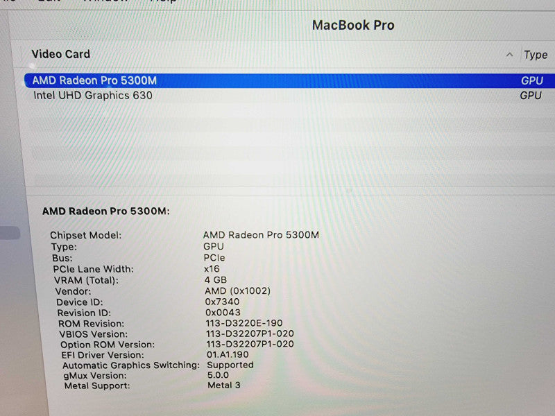 Apple Macbook Pro 2019 16" 6-Core i7-9750H @ 2.6GHz 32GB DDR4 512GB SSD Radeon Pro 5300M 4GB (