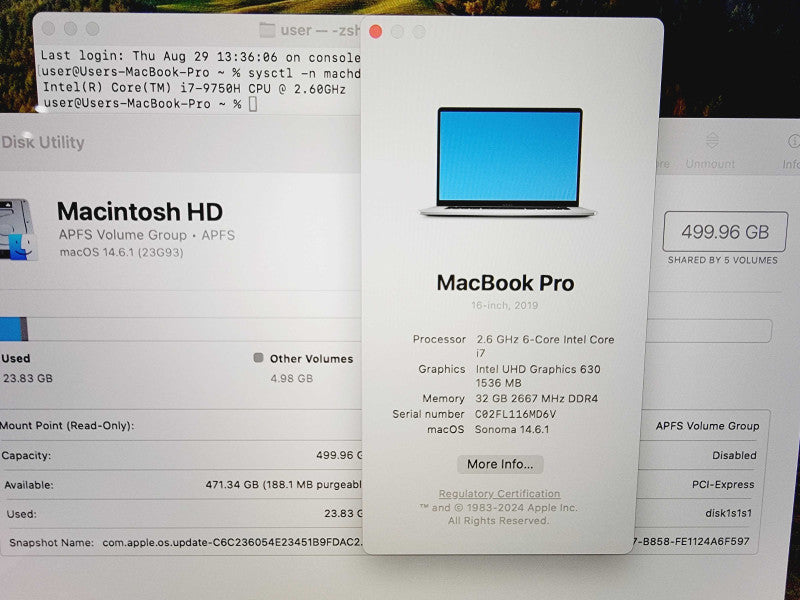 Apple Macbook Pro 2019 16" 6-Core i7-9750H @ 2.6GHz 32GB DDR4 512GB SSD Radeon Pro 5300M 4GB (