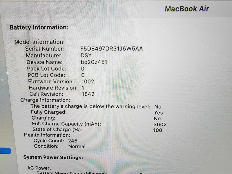 Apple Macbook Air Retina 2018 13" 2-Core i5-8210Y @ 1.6GHz 16GB DDR3 256GB SSD (