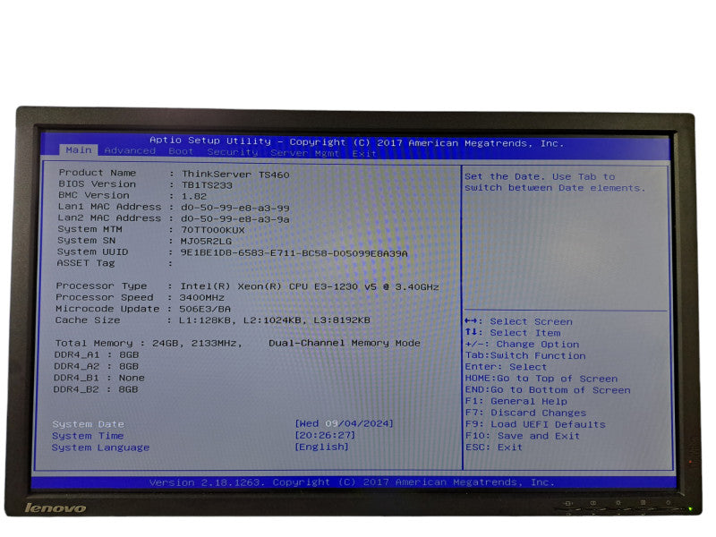 Lenovo ThinkServer TS460 | Xeon E3-1230 v5 @ 3.40GHz, 24GB DDR4, LSI MegaRAID