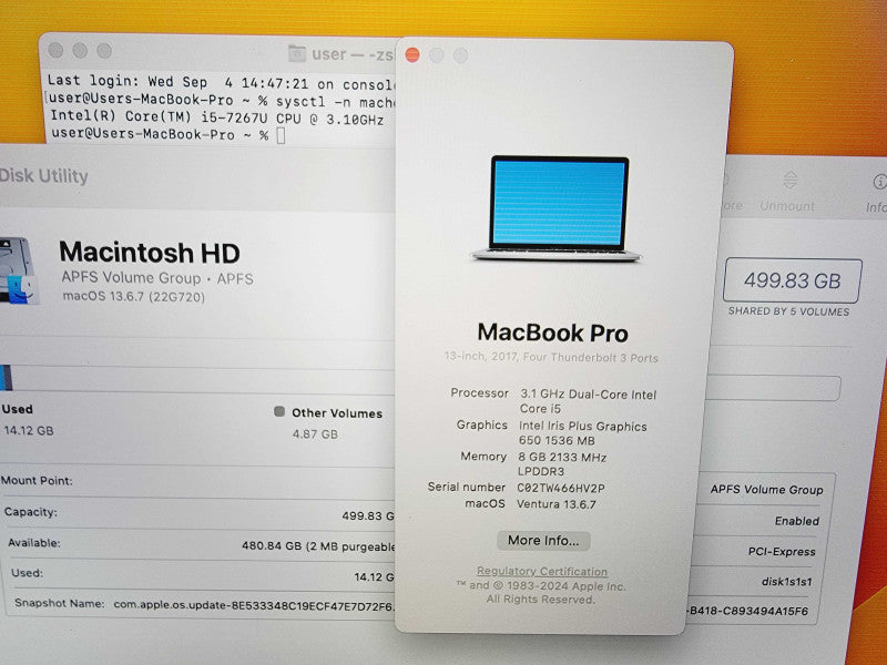Apple Macbook Pro 2017 13" 2-Core i5-7267U @ 3.1GHz 8GB DDR3 512GB SSD (