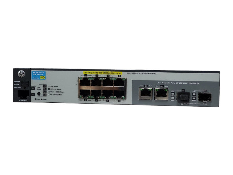 HP J9298A 2520G-8 8-Port PoE Managed Switch, 2x Dual Personality Ports