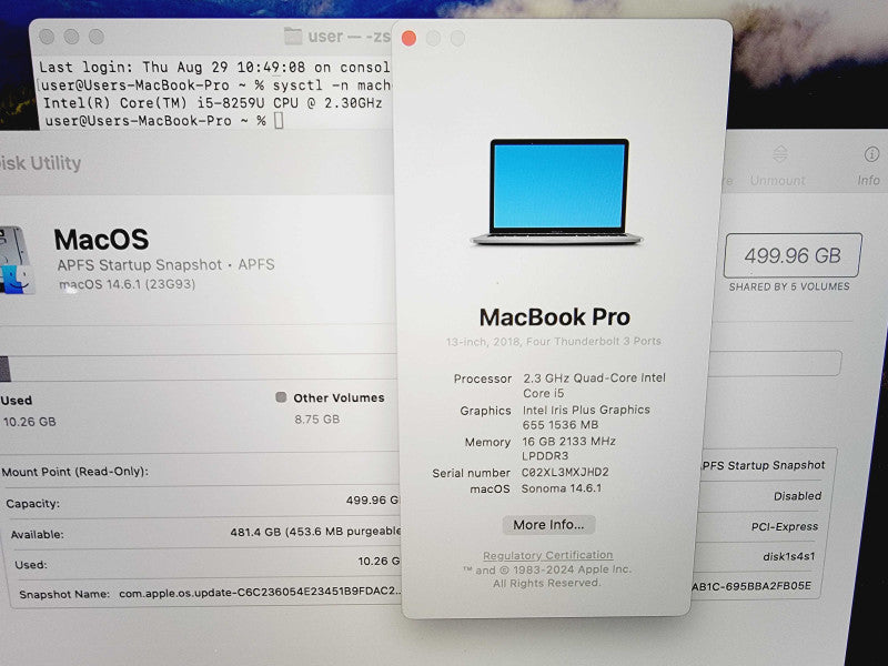 Apple Macbook Pro 2018 13" 4-Core i5-8259U @ 2.3GHz 16GB DDR3 512GB SSD (