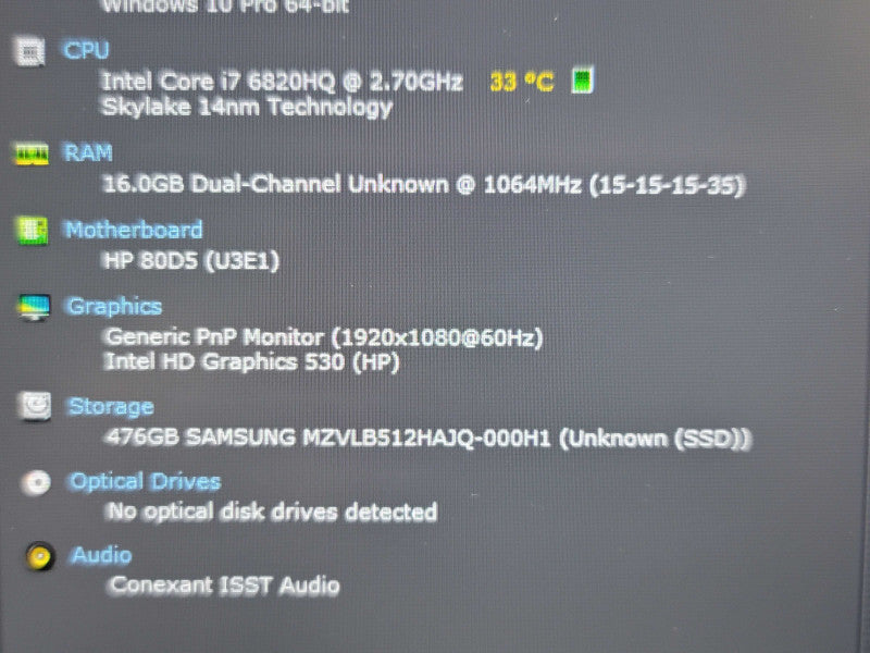 HP ZBook 15 G3| i7-6820HQ| 16GB DDR4| 512GB SSD  no ac adapter Qβ BudLap