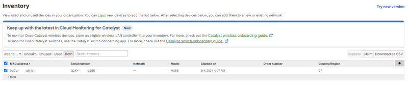 Cisco Meraki MX68-HW Cloud Managed Firewall VPN, Unclaimed