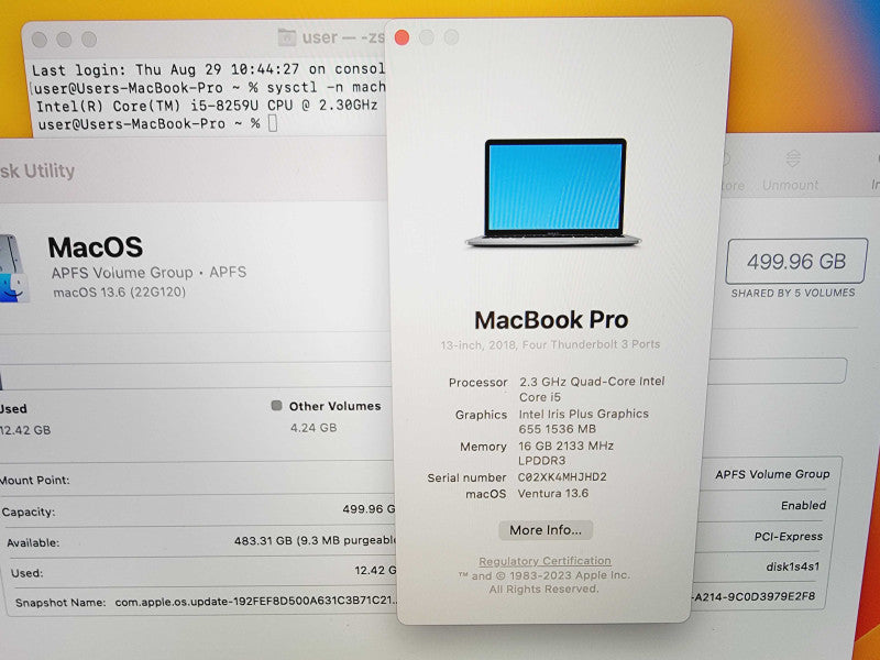 Apple Macbook Pro 2018 13" 4-Core i5-8259U @ 2.3GHz 16GB DDR3 512GB SSD (