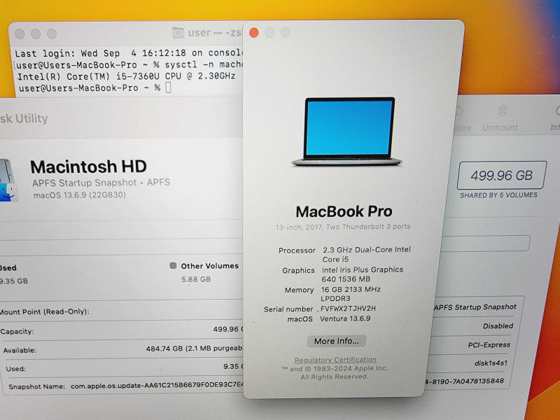 Apple Macbook Pro 2017 13" 2-Core i5-7360U @ 2.3GHz 16GB DDR3 512GB SSD (