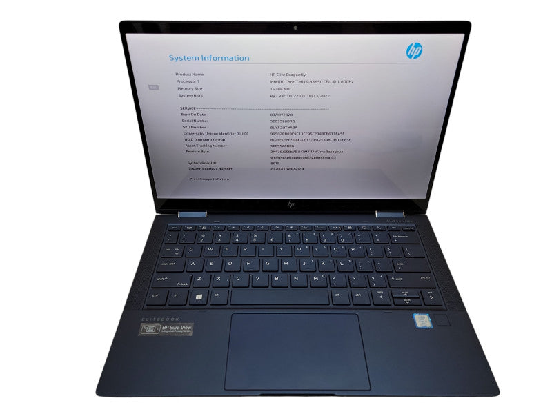 HP EliteBook Dragonfly | i5-8365U @ 1.6GHz | 16GB DDR4 | No HDD - [For Parts]  Lap200