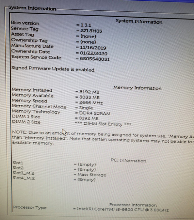 Dell OptiPlex 3060 i5-9500 CPU, 8GB RAM, 256GB SSD