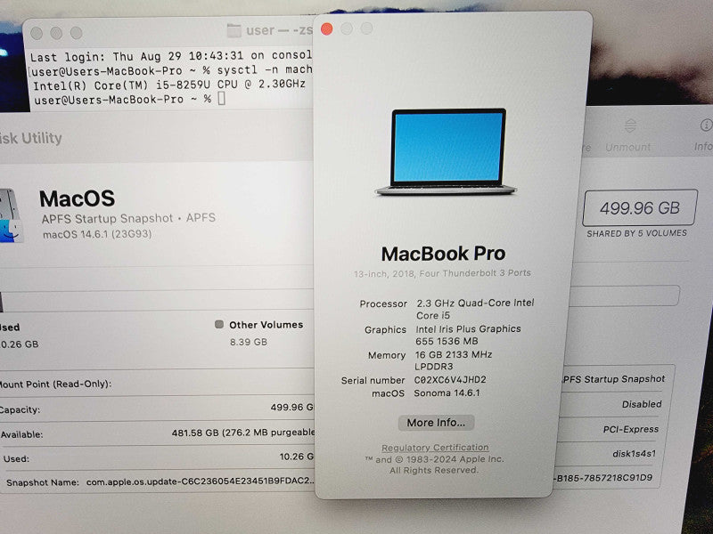 Apple Macbook Pro 2018 13" 4-Core i5-8259U @ 2.3GHz 16GB DDR3 512GB SSD (