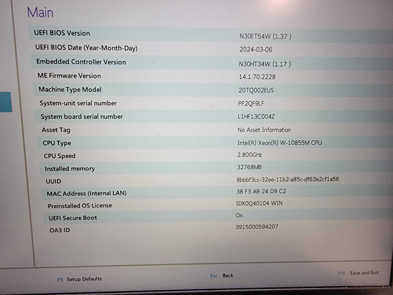 Lenovo ThinkPad P15v | Xeon W-10855M @2.8GHz | 32GB DDR4 | No HDD - READ  Lap200