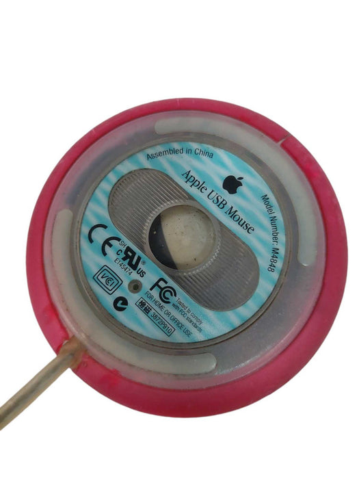 Vintage Apple Macintosh Single Button HockeyPuck Pink RollerBall Mouse M4848 =