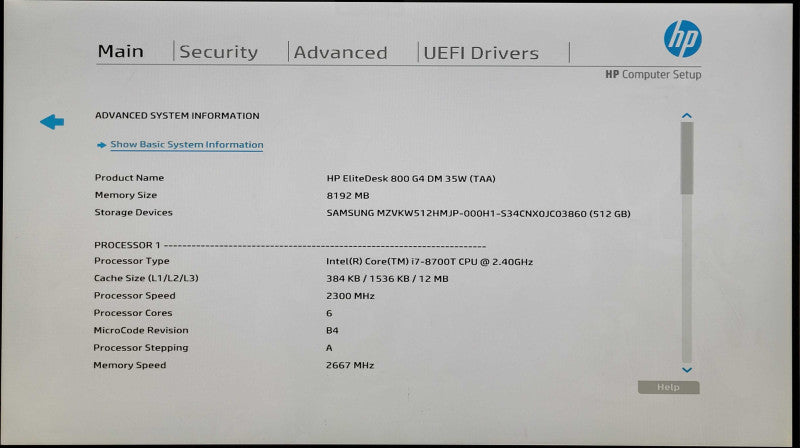 HP EliteDesk 800 G4 DM, i7-8700T 2.40GHz 6C, 8GB DDR4, 512GB NVMe, PWR