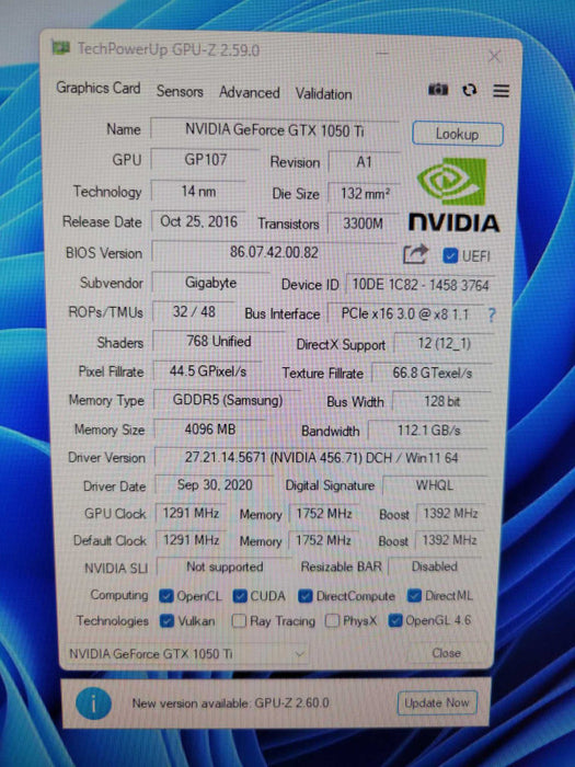 GIGABYTE NVIDIA GEFORCE GTX 1050Ti 4GB PCIE Q%