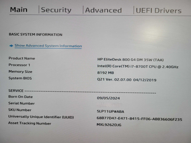 HP EliteDesk 800 G4 USFF, i7-8700T 2.40GHz , 8GB DDR4, 512GB NVMe !