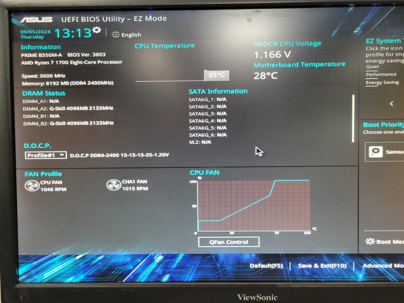 Asus Prime B350M-A Board with AMD Ryzen7 1700 CPU 8GB DDR4 RAM 250GB SSD _