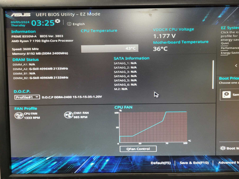 Custom Asus Prime B350M-A PC W/ AMD Ryzen7 1700 CPU 8GB DDR4 RAM 250GB SSD _
